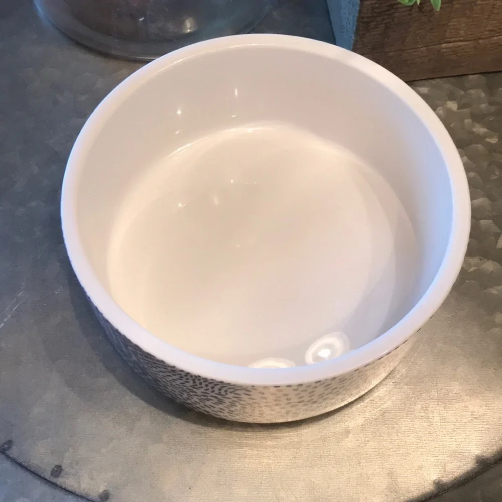Modern Ceramic Dog Bowl in Blue Dot Pattern